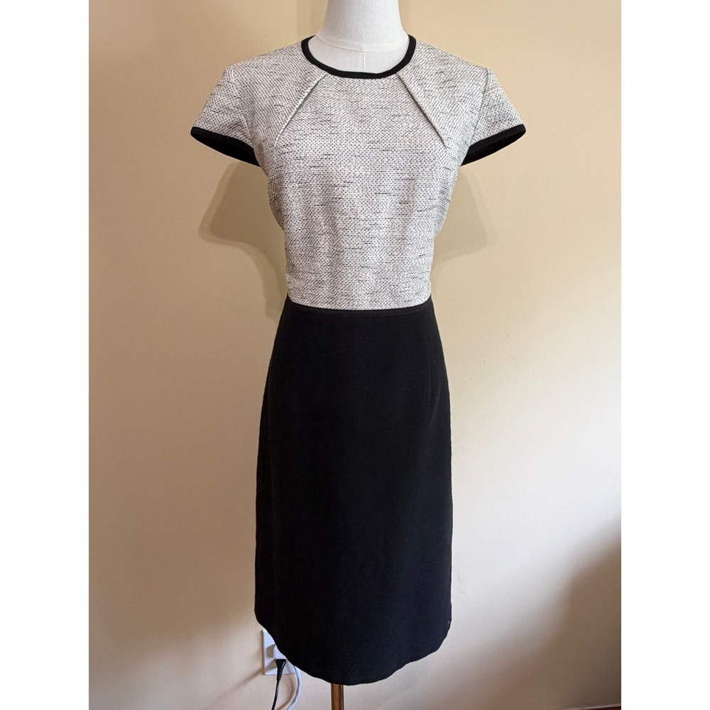 Hobbs Black White Colorblock Tweed Sheath Dress Women 10 Excellent